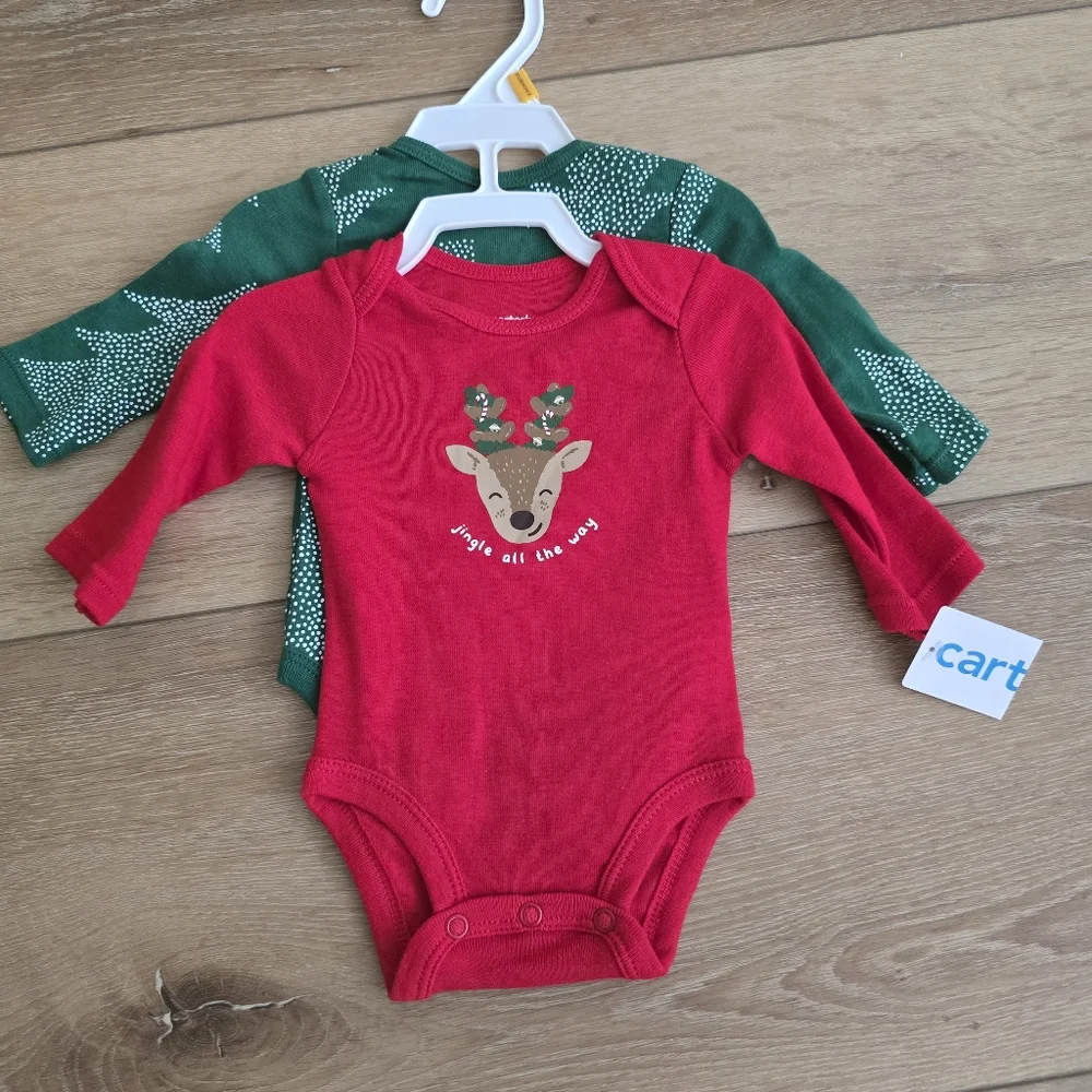 Nwt Baby Carter's 2 Pack Christmas Long Sleeve Bodysuit Set, Boys or girls
